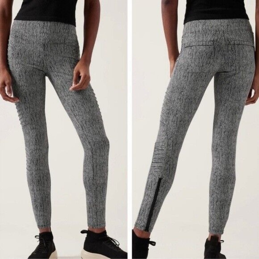 ATHLETA Delancey Textured Moto Tight Legging Women L NWOT Stretch Pockets Zipper